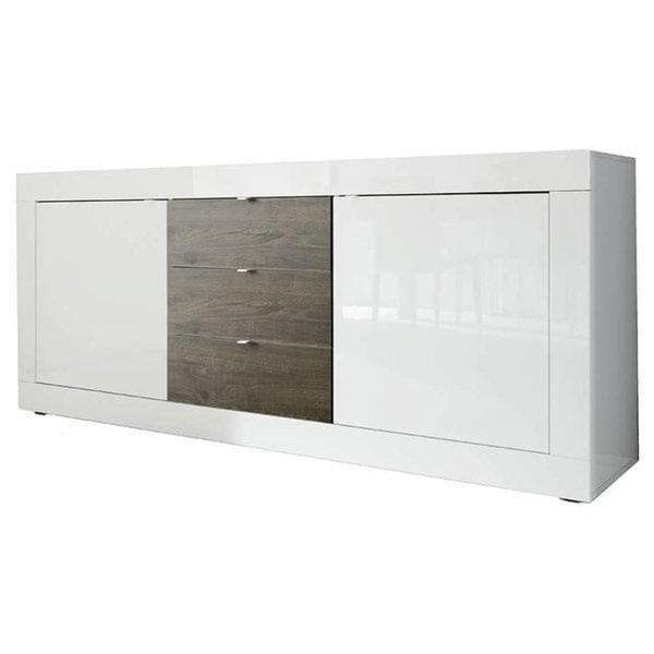 Komoda z szufladami i drzwiami biała / wenge wysoki połysk 210 cm Basic