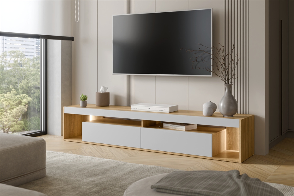 Szafka RTV dąb tajga / szara mat 200 cm Verona