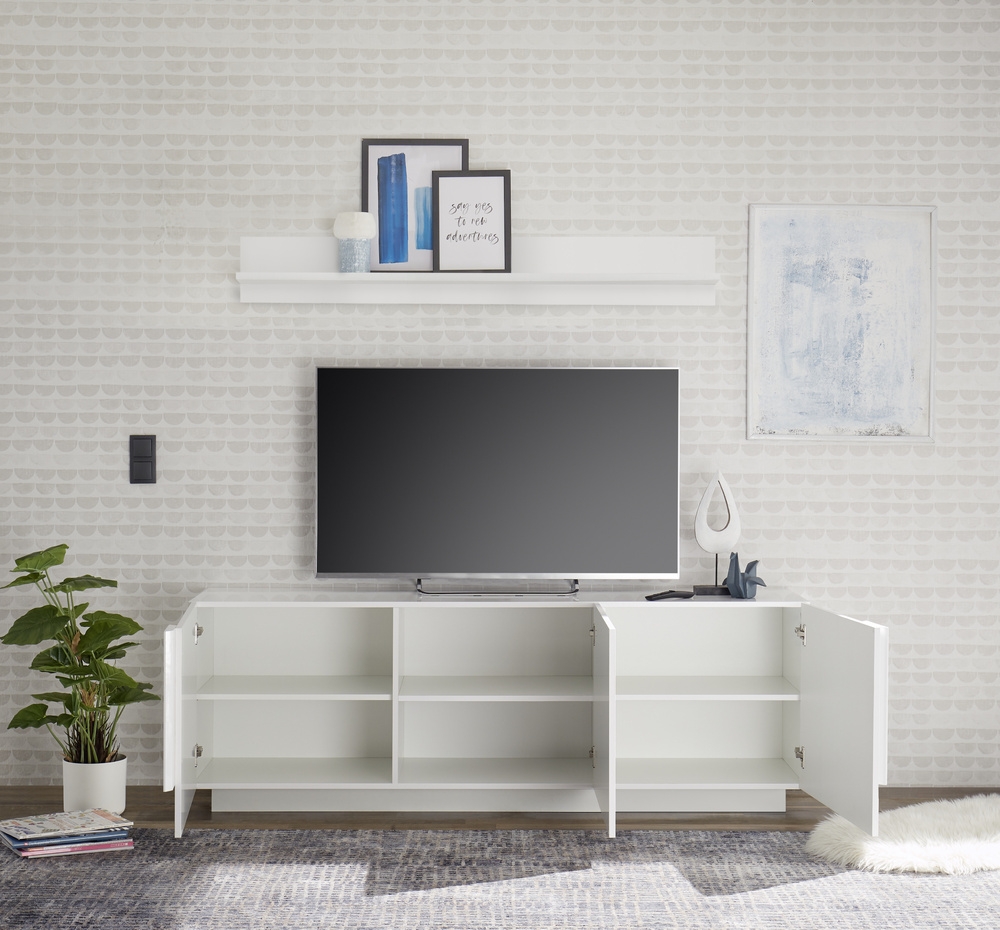 Szafka RTV biała wysoki połysk 182 cm Sorelle