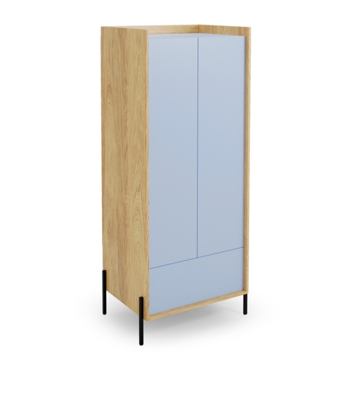 Szafa dwudrzwiowa z szufladami hikora naturalna / niebieska mat 78 x 179 cm Mobius