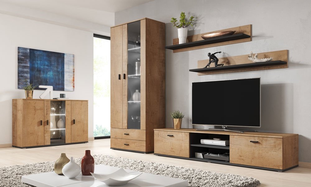Komoda z szufladami i drzwiami dąb lefkas mat 120 cm Simple High glossy furniture