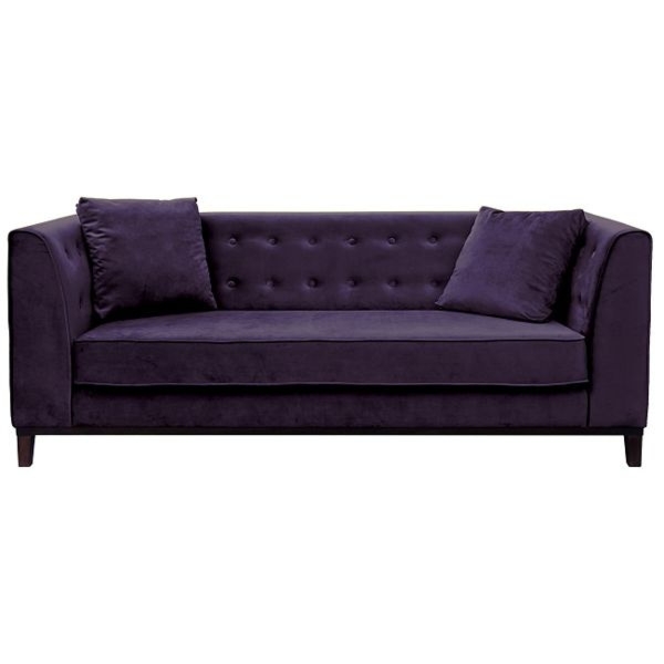Sofa tapicerowana Leya, 3 osobowa, fioletowa, nóżki wenge