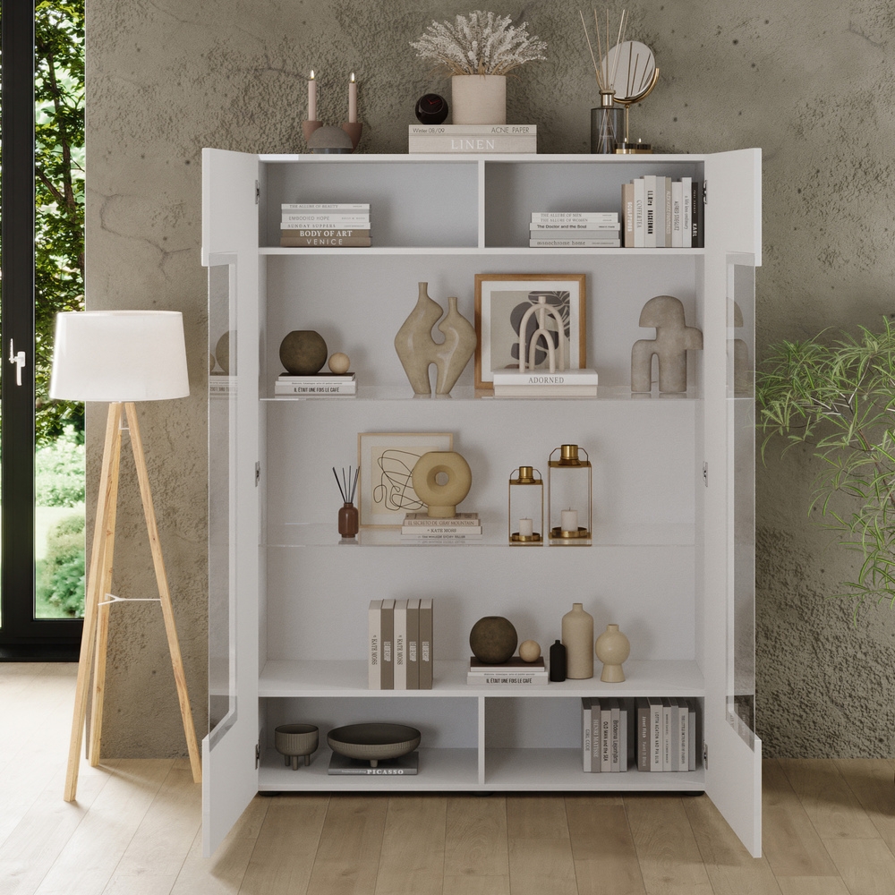 Witryna dwudrzwiowa biała połysk 121 x 166 cm Corda