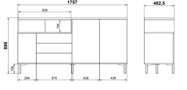 Komoda z szufladami i drzwiami biała / dąb sonoma mat 176 cm Roomers Tvilum