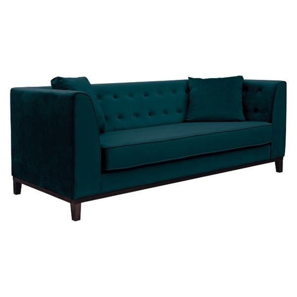Sofa tapicerowana Leya, 3 osobowa, turkusowa, nóżki wenge