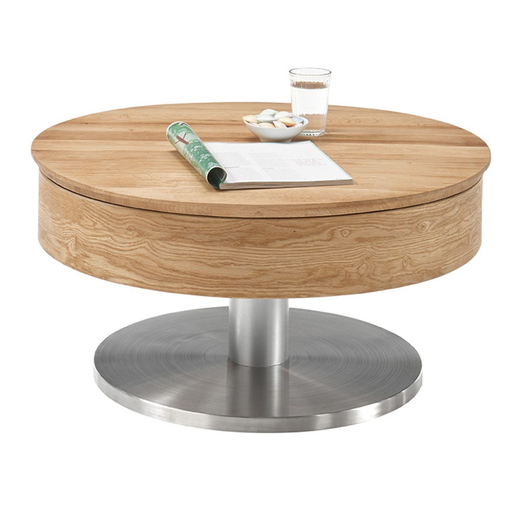 Stolik kawowy okrągły dąb olejowany / stal szlachetna mat 79 cm Hide