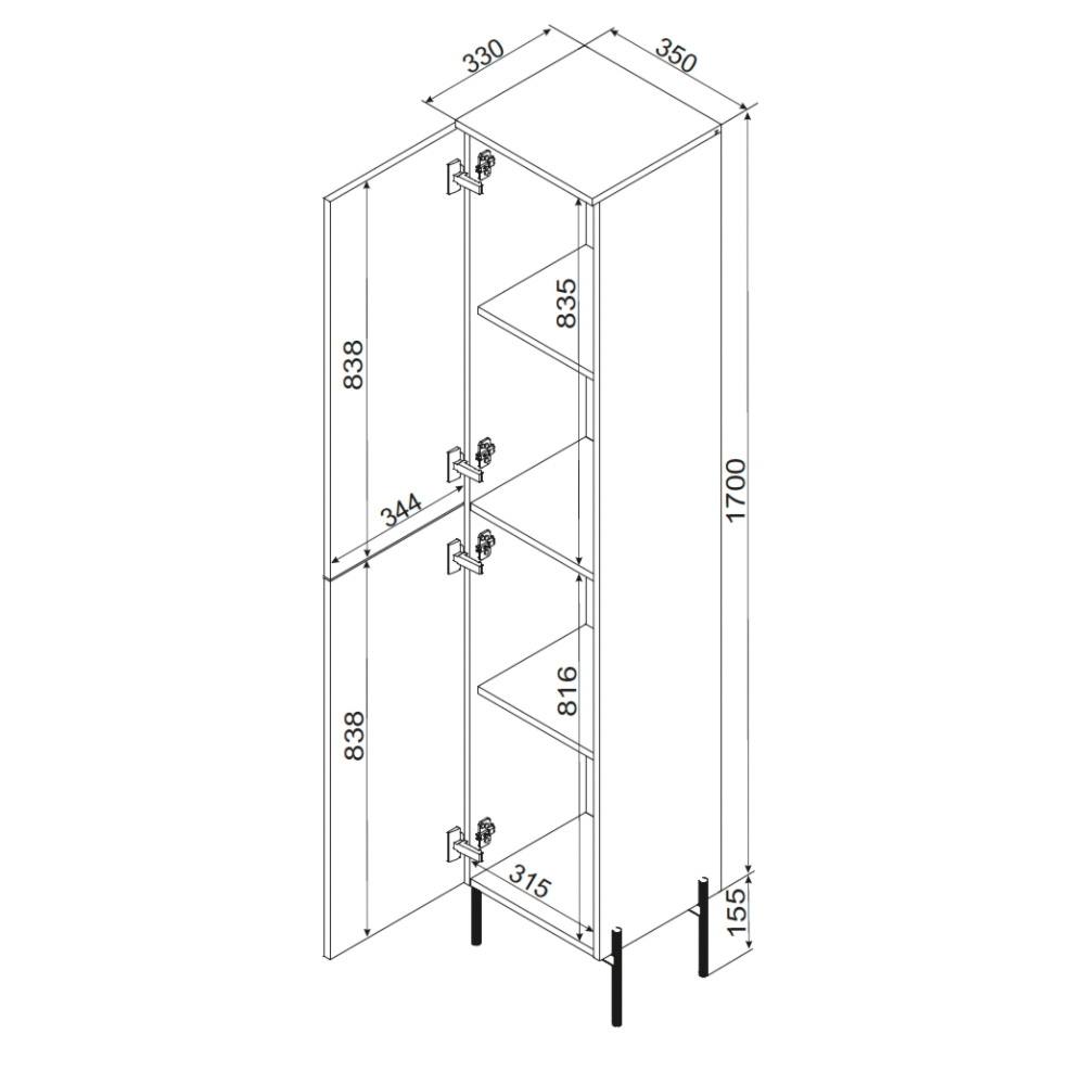Słupek łazienkowy czarny mat 35 x 185 cm Velora