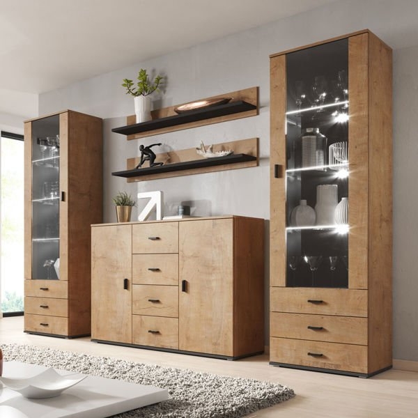 Komoda z szufladami i drzwiami dąb lefkas mat 132 cm Simple High glossy furniture