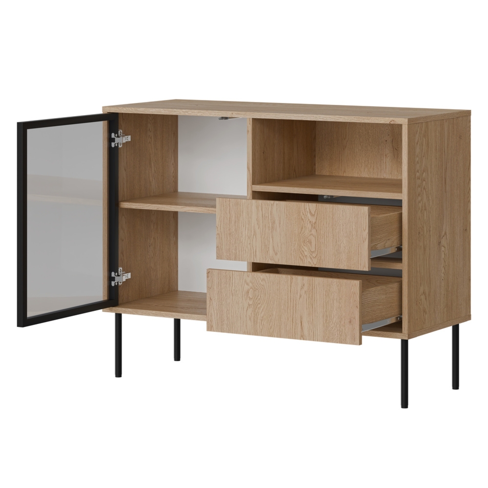 Komoda z szufladami i drzwiami dąb cremona mat 100 cm Linoa