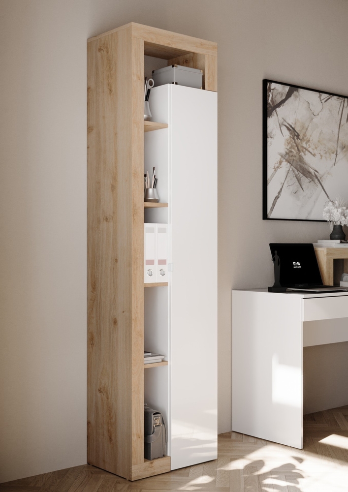Regał biurowy z drzwiami biały / dąb Cadiz wysoki połysk / mat 50 x 33 x 189 cm Verden
