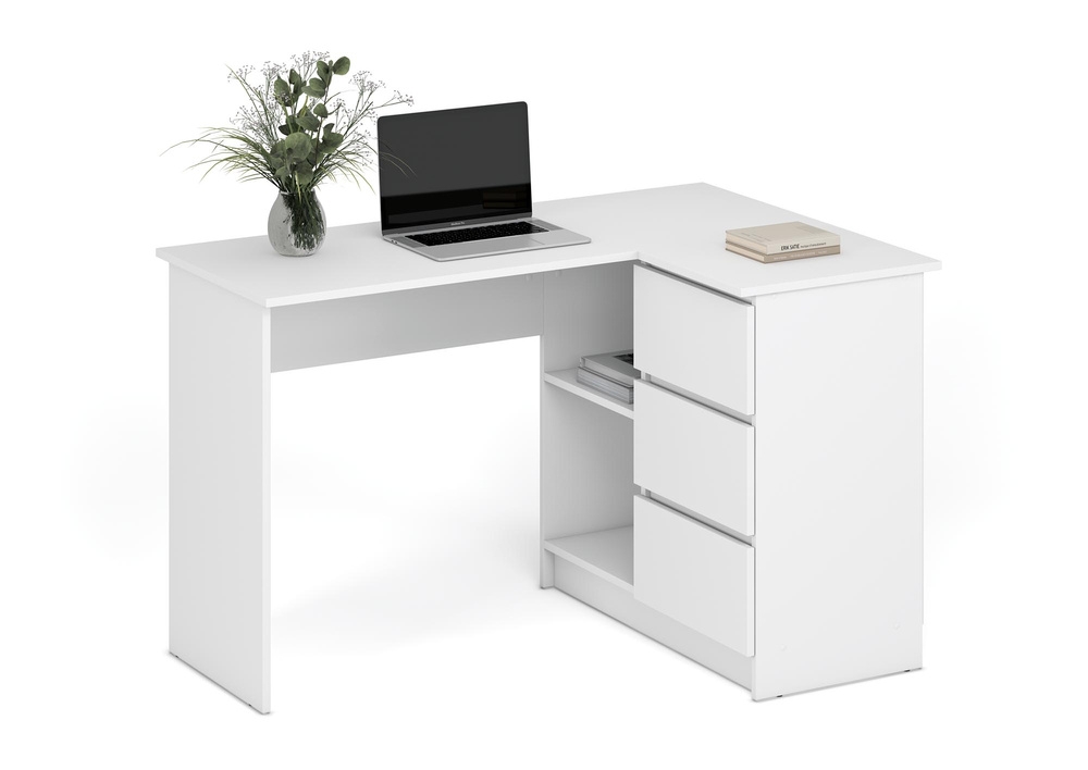 Biurko z szufladami i półkami białe mat 124 cm Bega