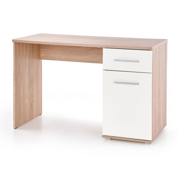 Biurko z szufladą i drzwiami dąb sonoma / białe mat / wysoki połysk 120 cm Lima