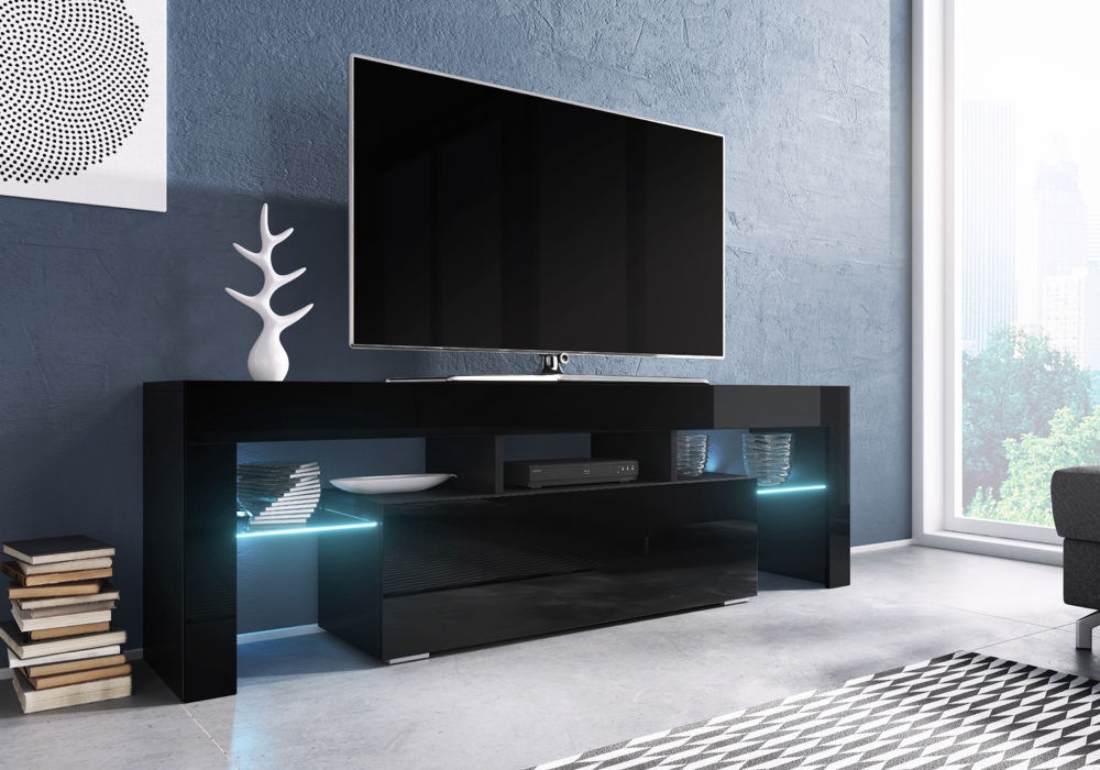 Szafka RTV czarna mat / połysk 138 cm Toronto