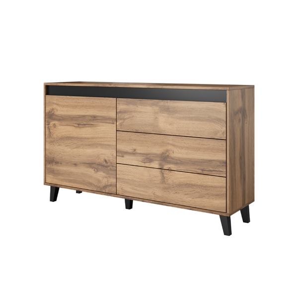 Komoda z szufladami i drzwiami dąb wotan / antracyt mat 138 cm North High glossy furniture