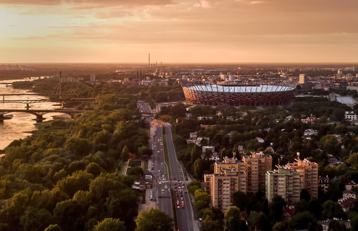 Image of Lot śmigłowcem nad Stadionem Narodowym