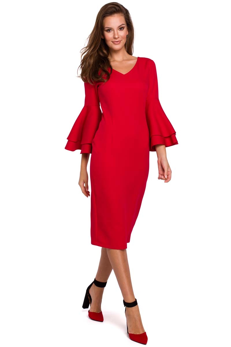 Image of Wizytowo-Koktajlowa Sukienka w Czerwonym Kolorze