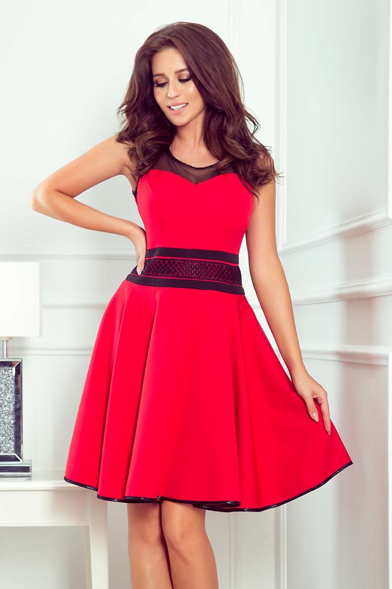 Image of Czerwona Efektowna Rozkloszowana Sukienka z Tiulem