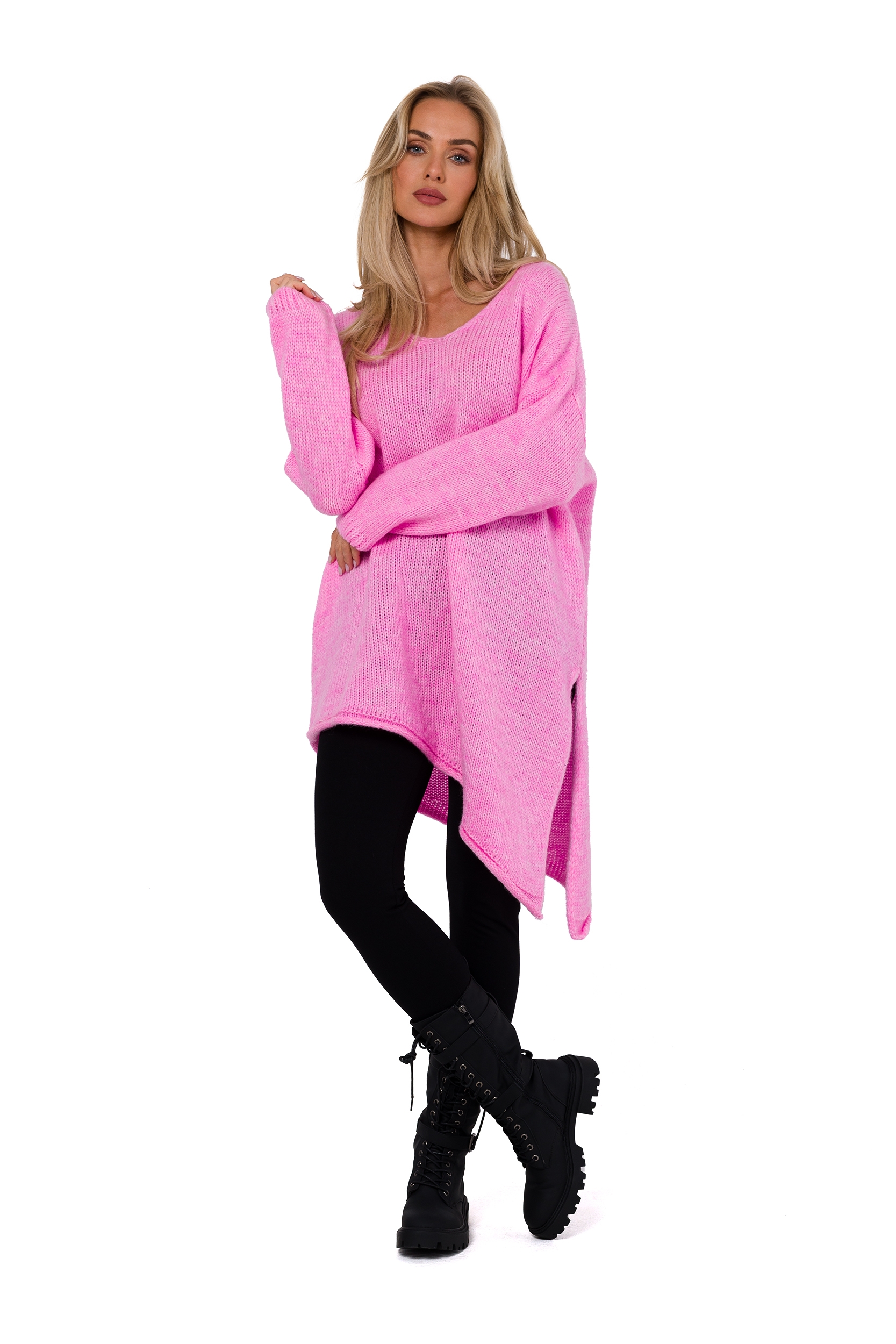 Image of Asymetryczny Sweter Oversize - Różowy