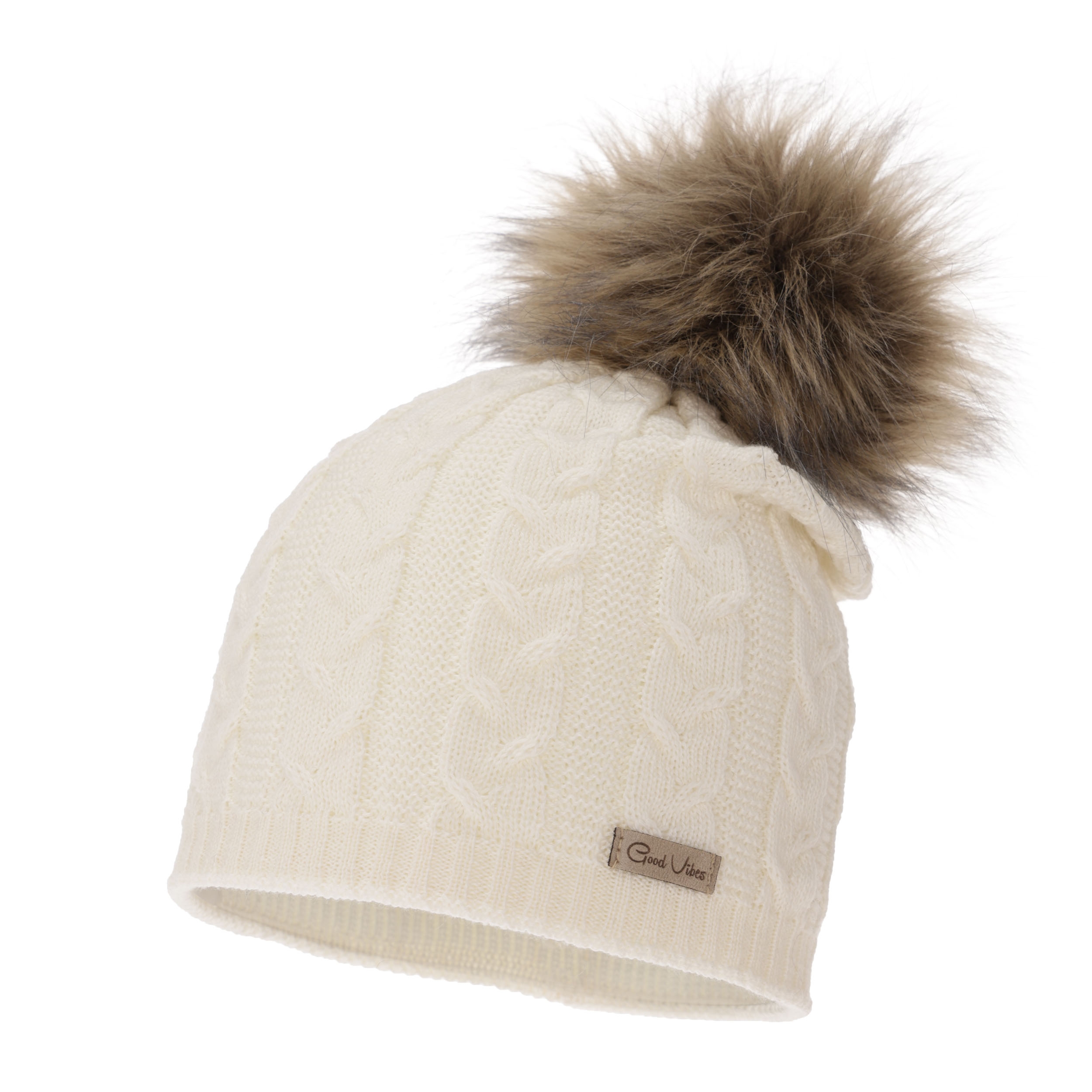 Image of Czapka Damska z Wełny Merino Bafi - Kremowa