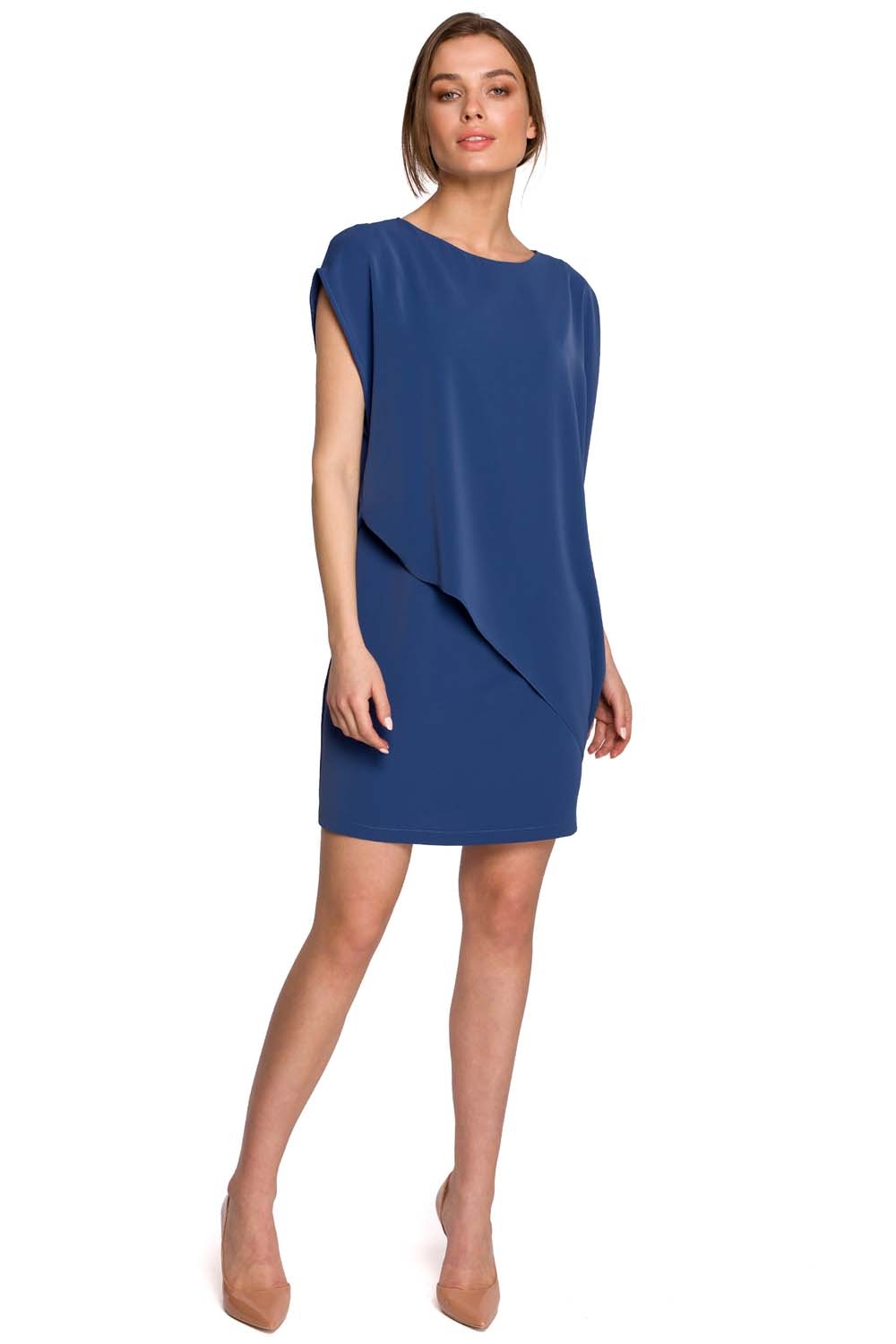 Krótka dwuwarstwowa sukienka - niebieska