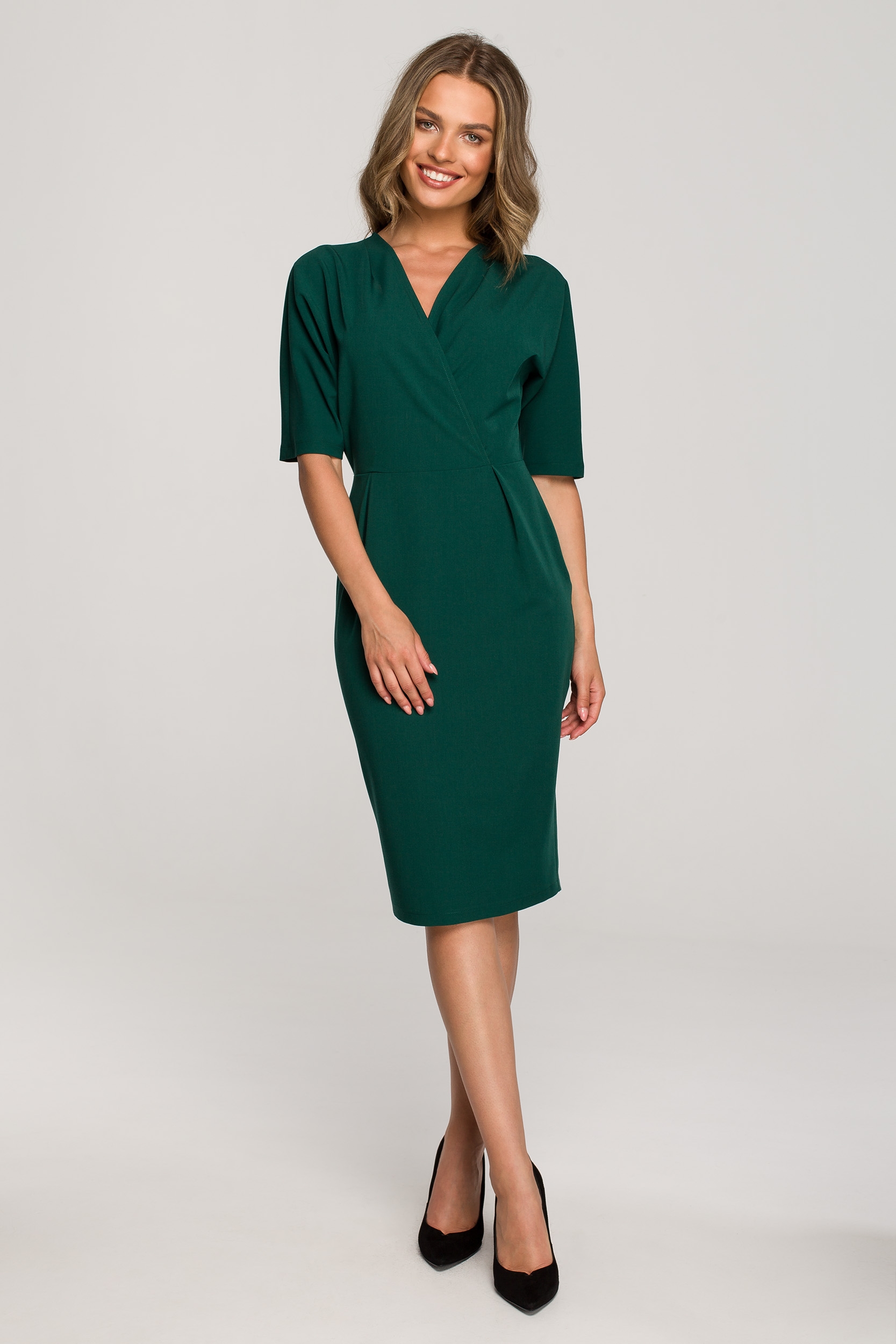 Image of Elegancka sukienka z Kopertowym Dekoltem - Zielona