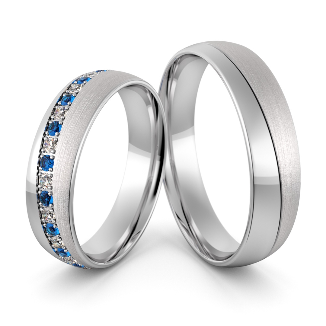 Obrączki srebrne z szafirami i cyrkoniami swarovski - wzór ag-439