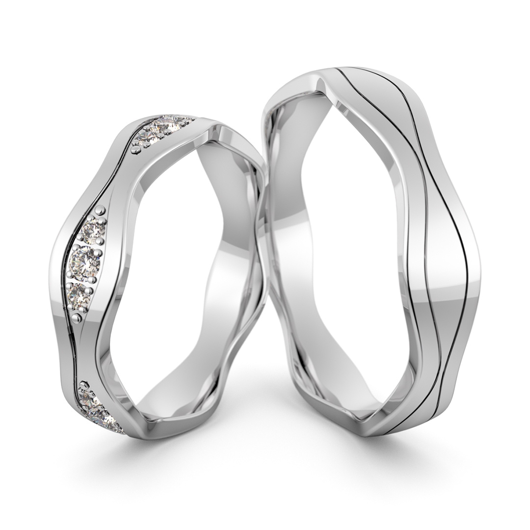 Obrączki srebrne falowane z cyrkoniami swarovski - wzór ag-467