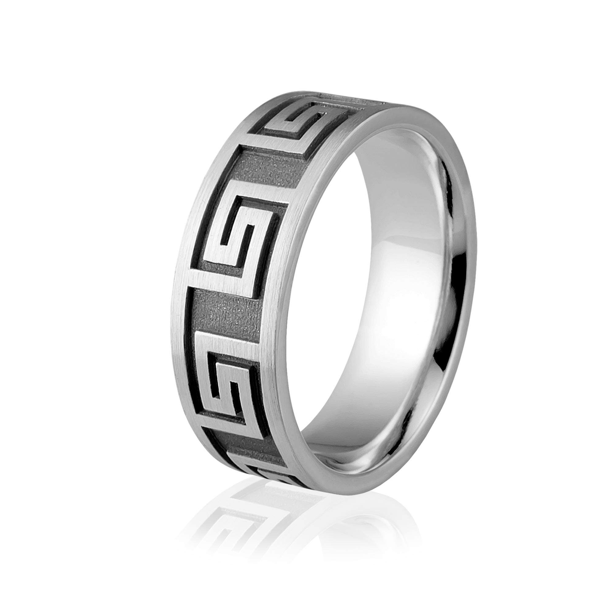 Obrączka srebrna męska z greckim wzorem - wzór ag-318