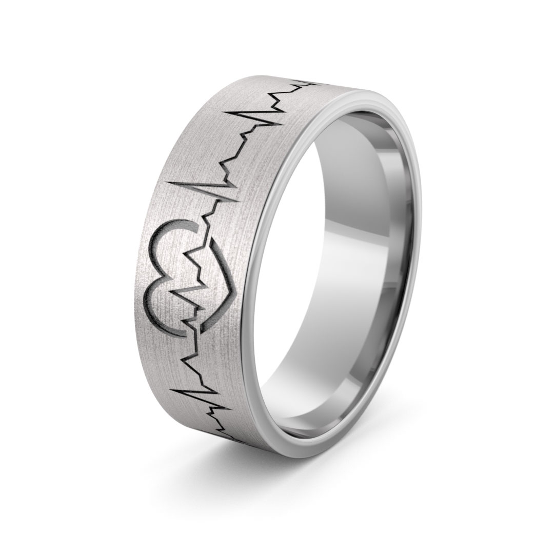 Obrączka srebrna z liniami ekg - wzór ag-386