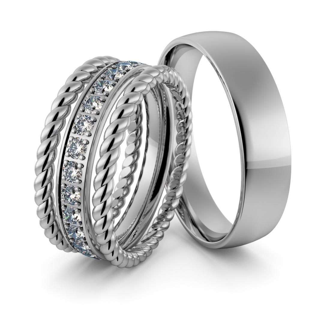 Obrączki srebrne z cyrkoniami swarovski i warkoczami - zestaw obrączek - wzór ag-348