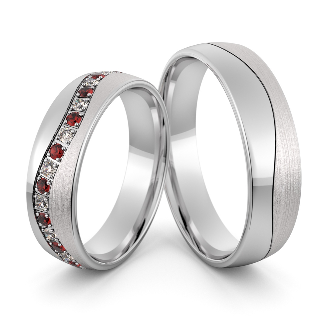 Obrączki srebrne z rubinami i cyrkoniami swarovski - wzór ag-438