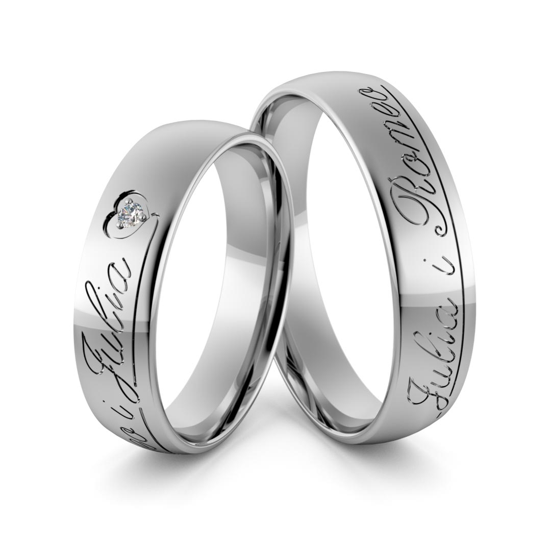 Obrączki srebrne z imionami i sercem z cyrkonią swarovski - wzór ag-374