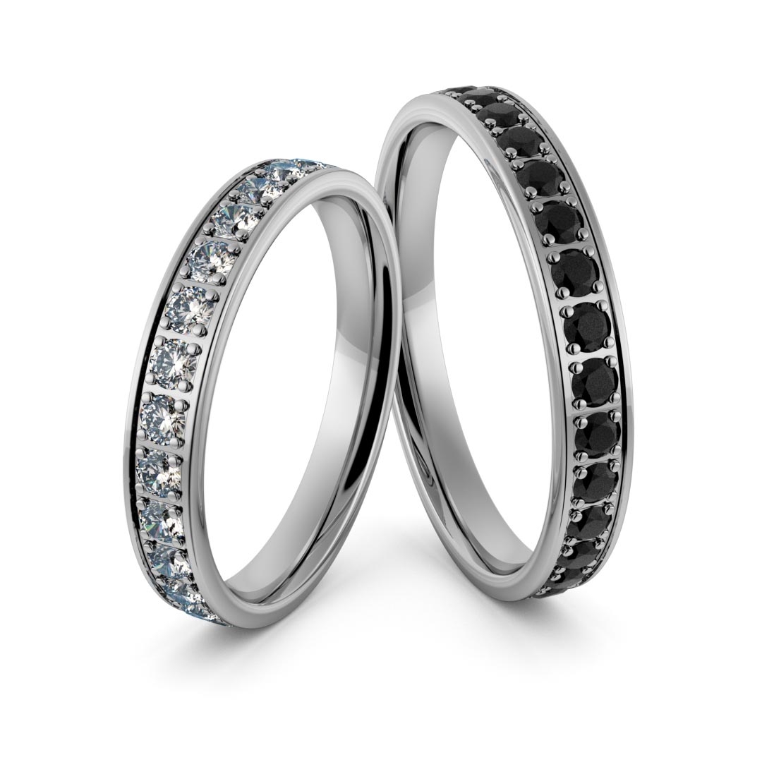 Obrączki srebrne z białymi i czarnymi cyrkoniami swarovski - wzór ag-344