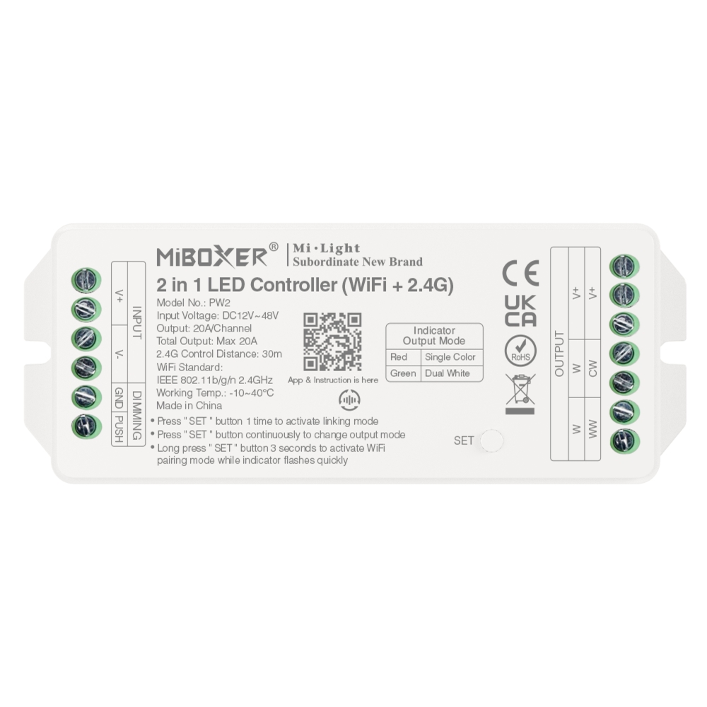 PW2 – Kontroler LED 2 w 1 (WiFi + 2,4G) Wyjście maks. 20A