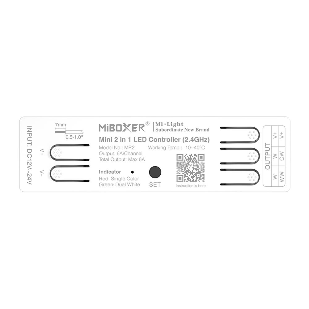 MR2 – Miniaturowy kontroler LED 2 w 1 (2.4GHz) Maksymalne wyjście 6A