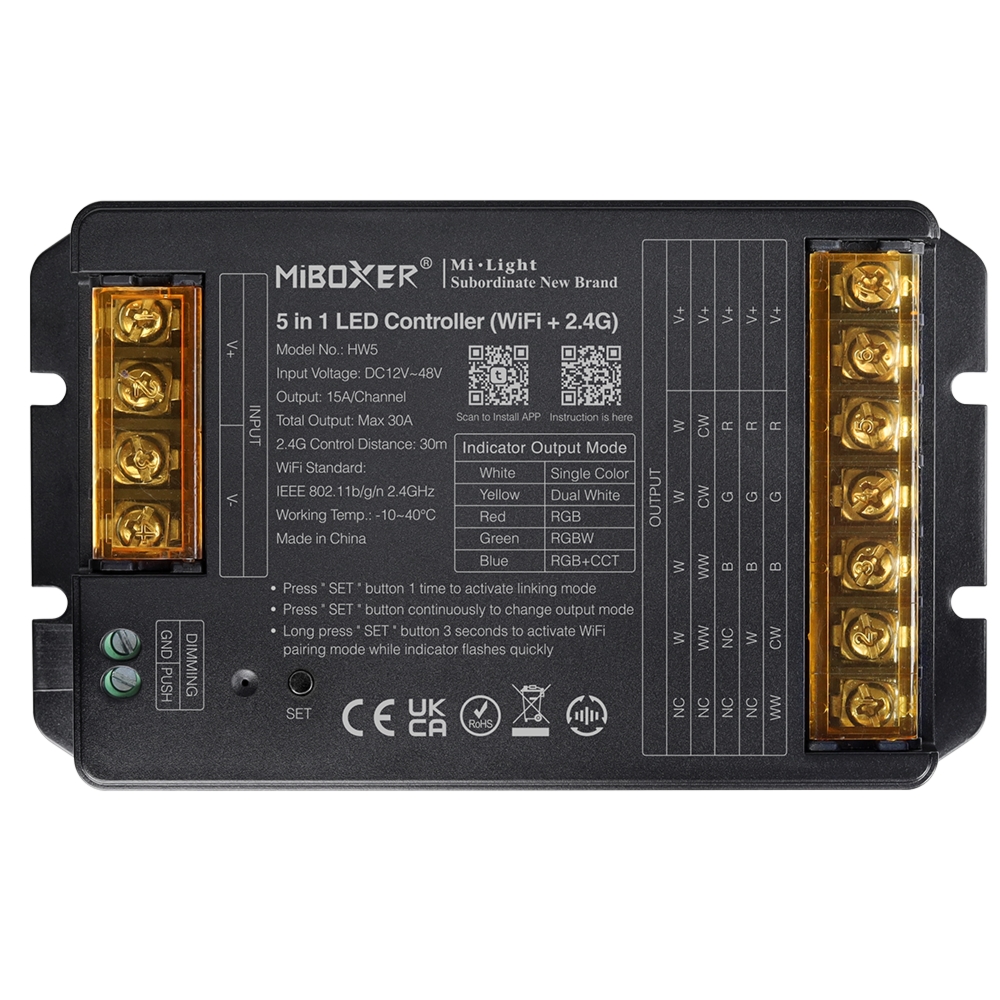 HW5 – Kontroler LED 5 w 1 (WiFi + 2,4G) Wyjście maks. 30A