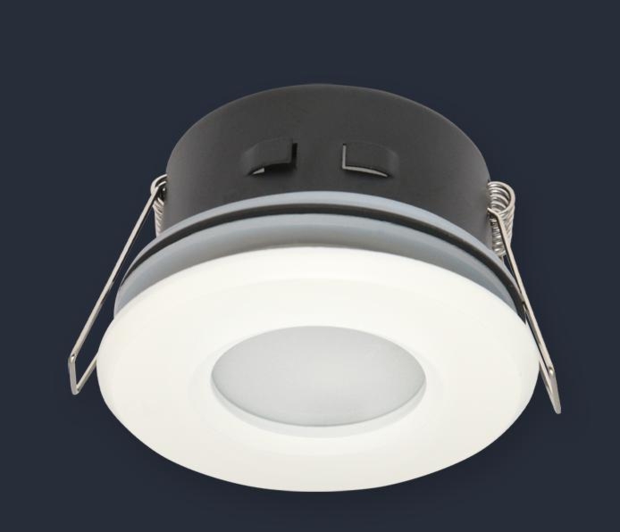 Oprawka halogenowa sufitowa wodoodporna, okrągła, stała, odlew - biały matowy