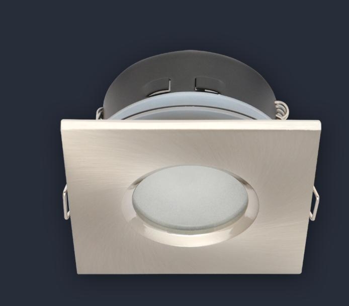 Oprawy sufitowe - halogenowa sufitowa oprawa wodoodporna, kwadratowa, stała, odlew - satyna