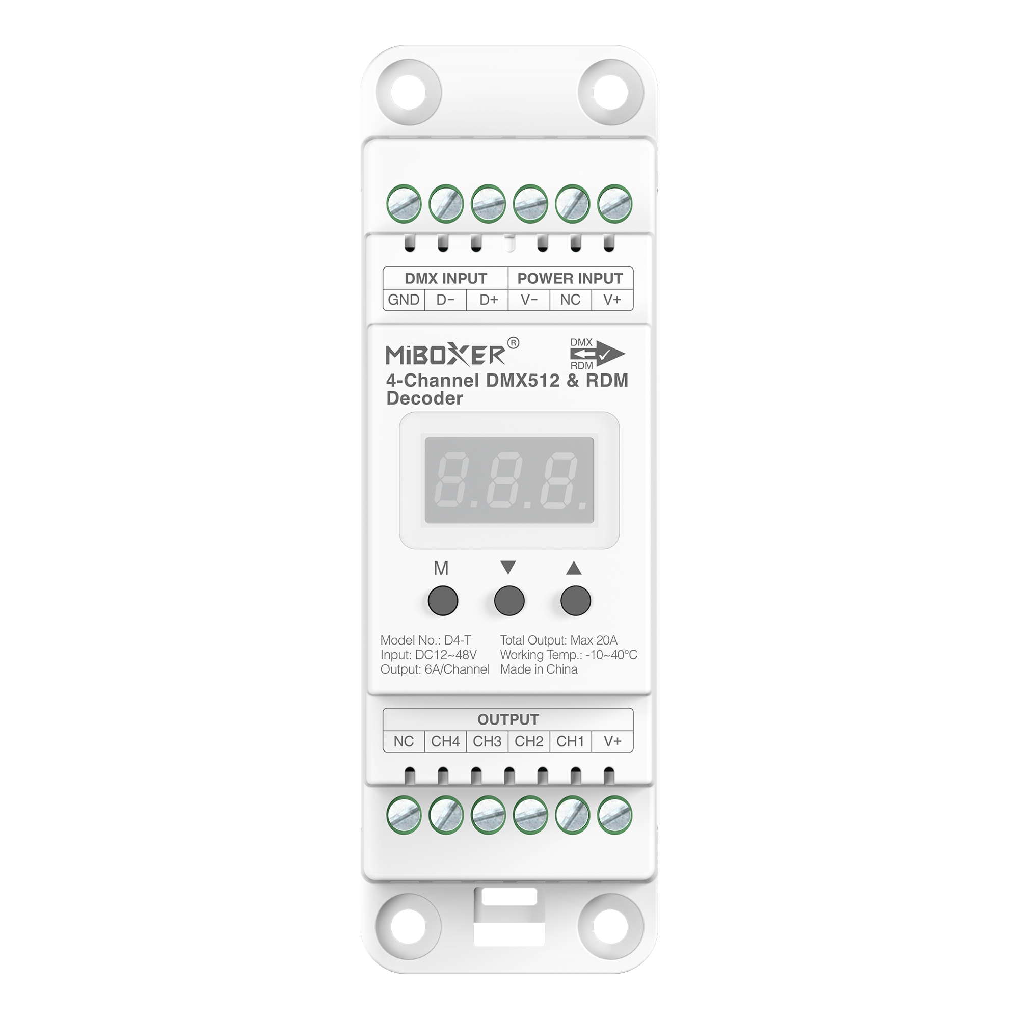 D4-T – Dekoder DMX512 i RDM na szynę DIN, 4-kanałowy