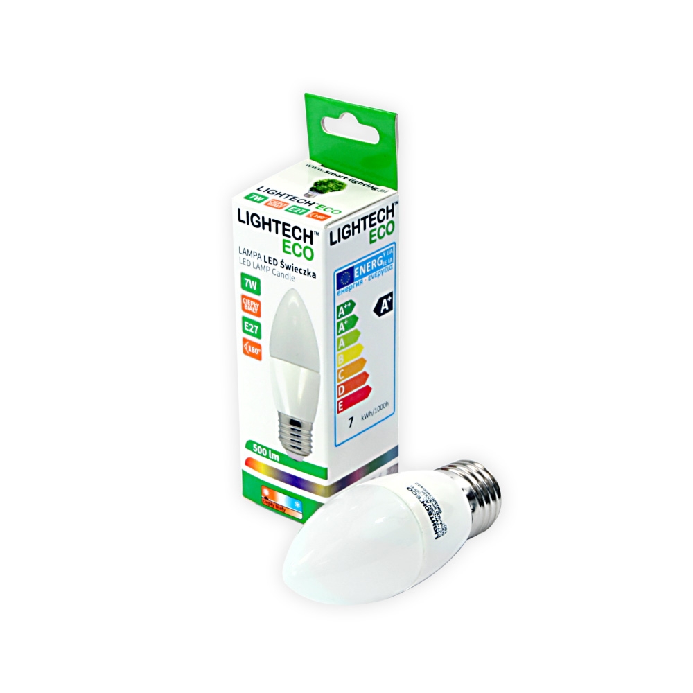 Żarówka LED ŚWIECZKA 7W 500lm E27 3000K