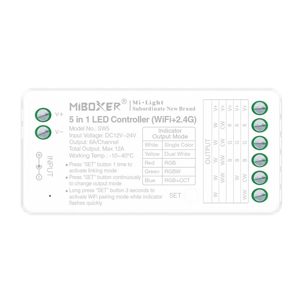 SW5 – Kontroler LED 5 w 1 (WiFi + 2,4 GHz)