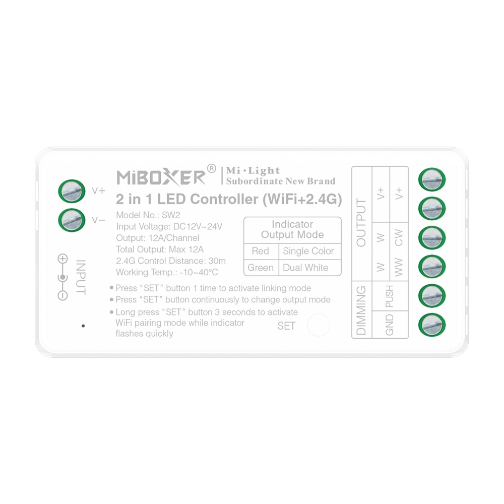 SW2 – Kontroler LED 2 w 1 MONO/CCT (WiFi + 2,4 GHz)