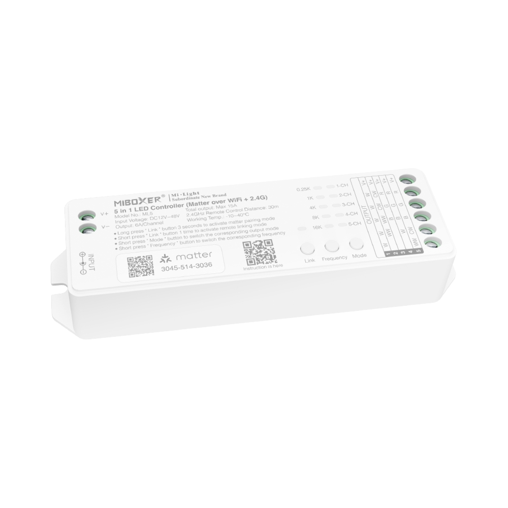 ML5 – Kontroler LED 5 w 1 (Matter przez WiFi + 2,4 GHz)