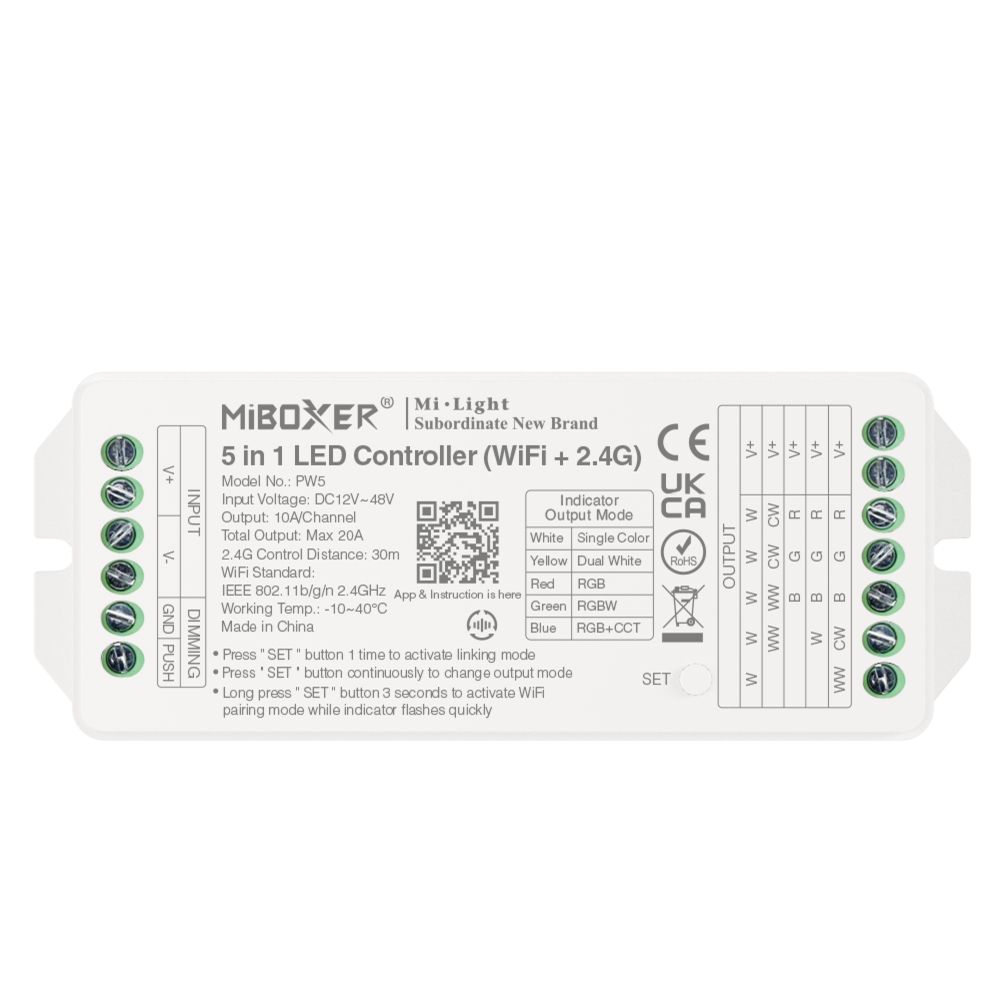 PW5 – Kontroler LED 5 w 1 (WiFi + 2,4G) Wyjście maks. 20A