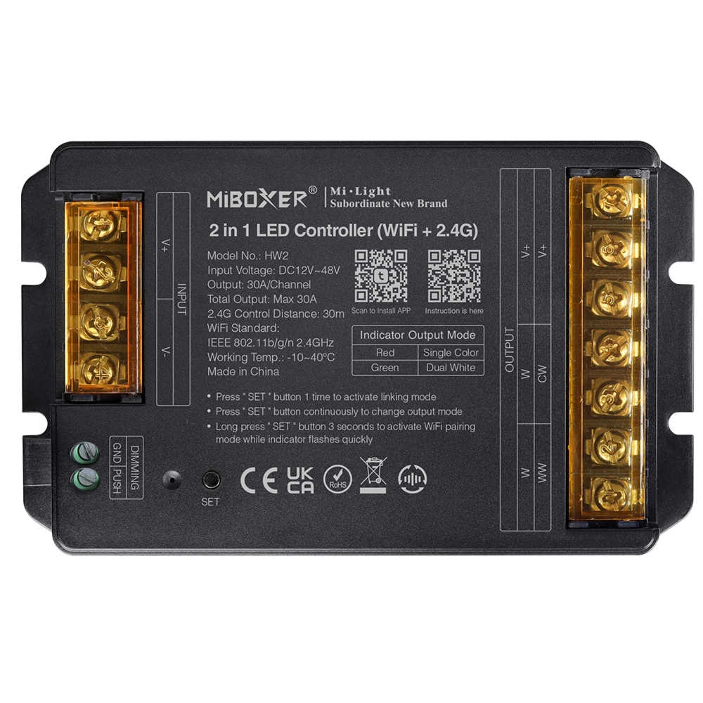 HW2 – Kontroler LED 2 w 1 (WiFi + 2,4G) Wyjście maks. 30A