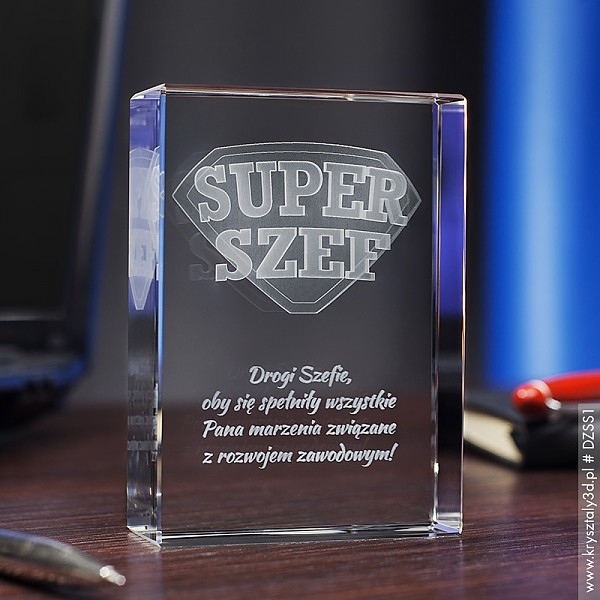 Image of Odznaka 3D »Super Szef« • personalizowany kryształ 3D • GRAWER 3D