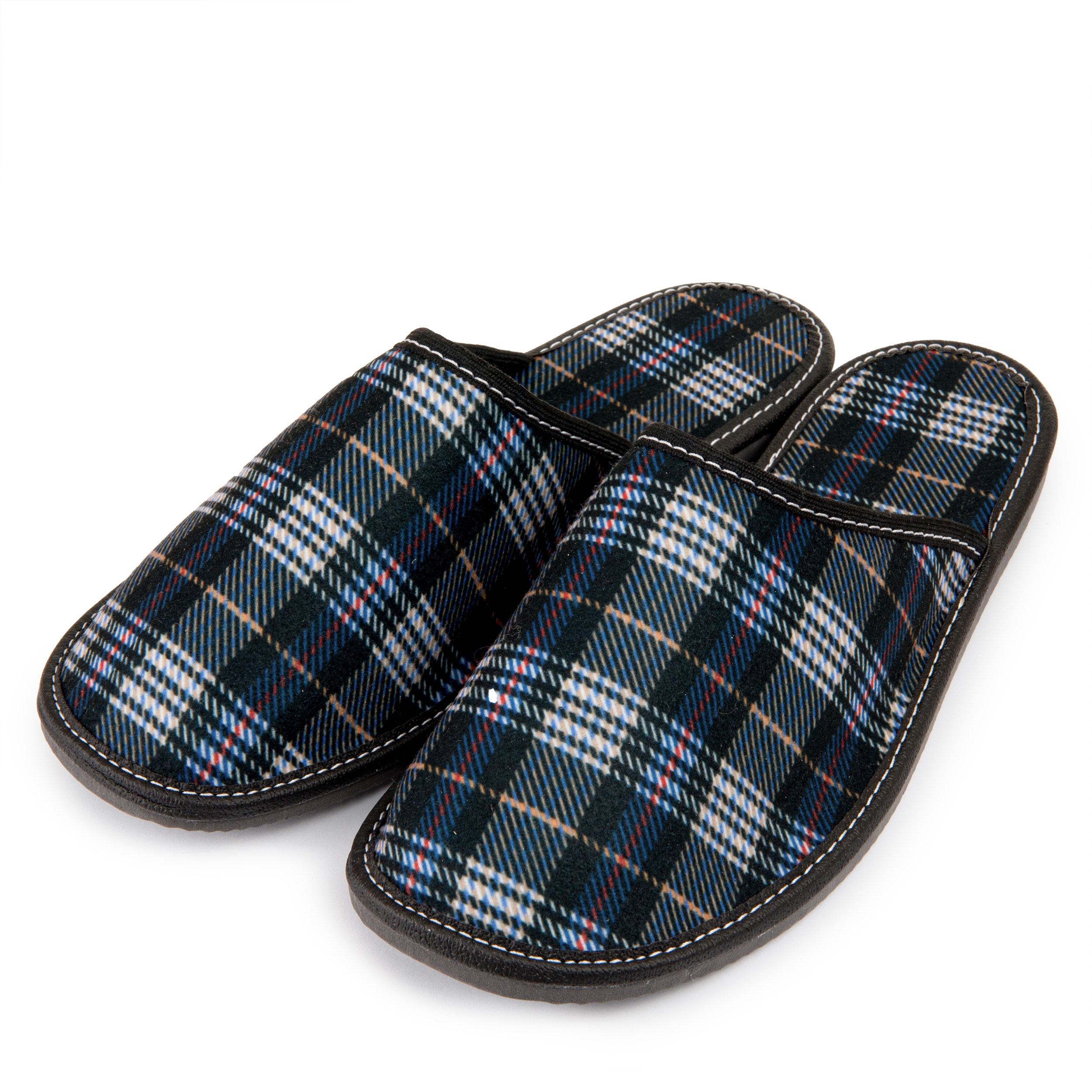 Filcowe Pantofle Męskie w Kratkę Granatowe  r. 44