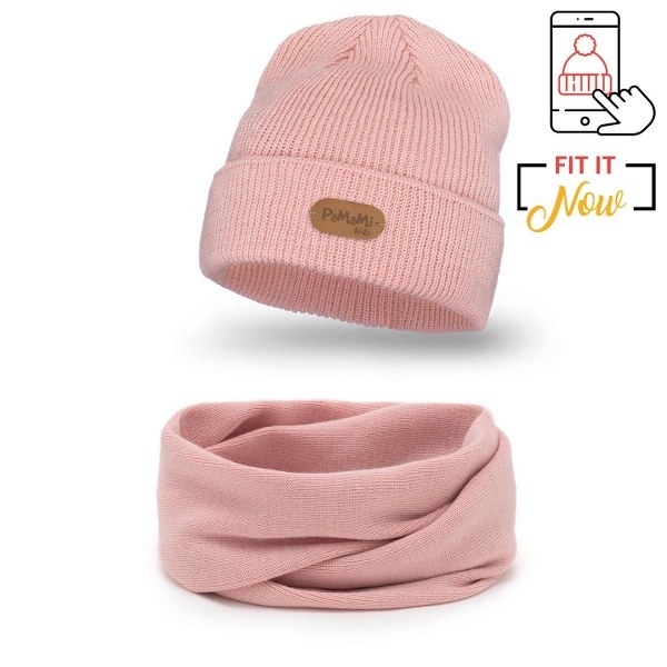 Komplet Dziecięcy PaMaMi Czapka Komin Różowy