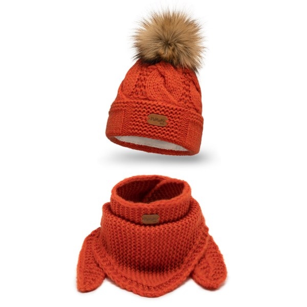 Komplet Dziecięcy PaMaMi Czapka Chusta Pomarańczowy