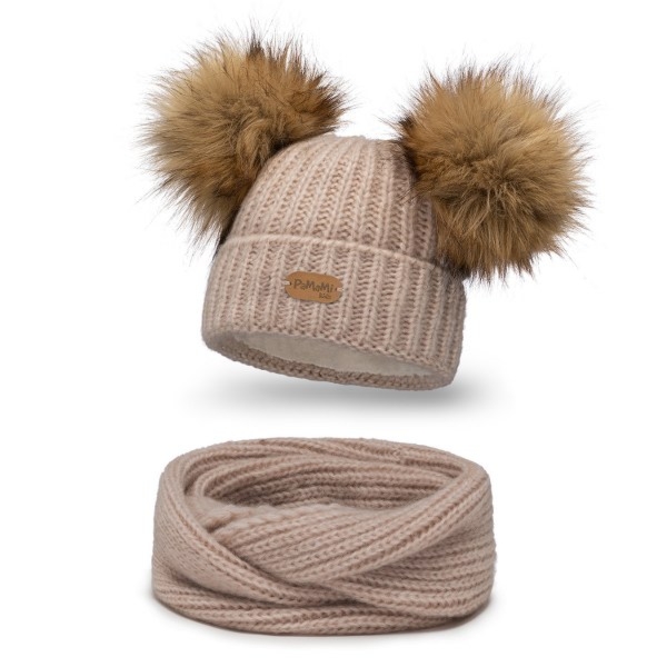 Komplet Dziecięcy PaMaMi Czapka Komin Jasnobrązowy